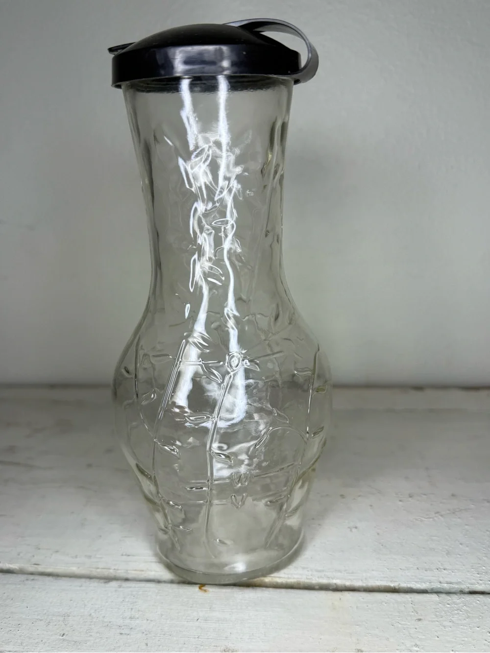 Vintage Good Seasons Salad Dressing Vine Embossed Glass Cruet Shaker Bottle &Lid